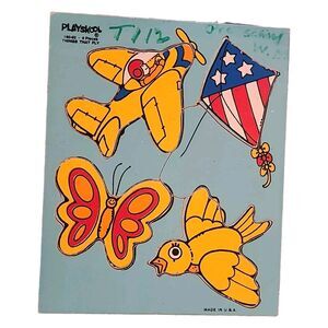 Vintage Playskool‎ Wooden Board/ Tray Puzzle Things That Fly